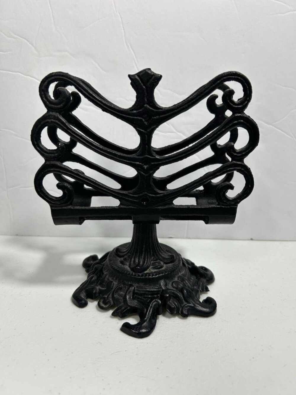 Vintage Black Cast Iron Metal Swirl Scroll Napkin Letter Holder Victorian Gothic